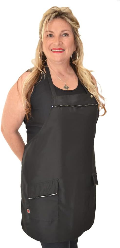 Ladybird Line 182 Lightweight Sassy Stylist Rhinestone Detail Water, Bleach and Hair Resistant Apron for Hair Stylists and Pet Groomers, Lightweight and 2 Front Pockets