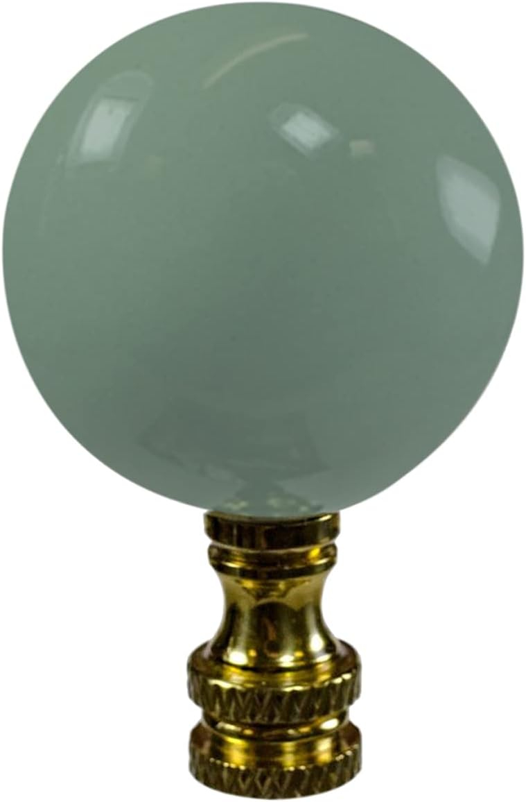Sage Green Ceramic Ball Lamp Finial Polished Brass 2.25"h