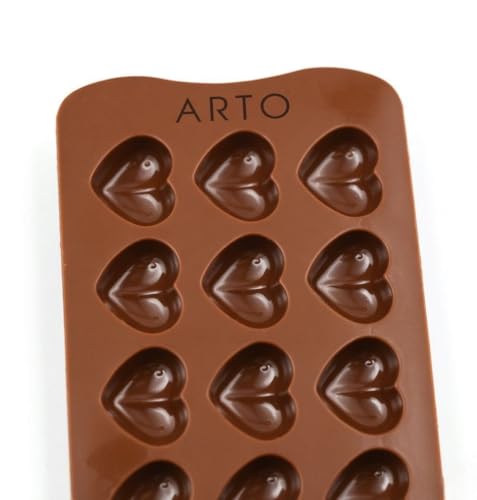 Image of ARTO 15 Cavity Heart Chocolate Mold | Deep Brown Silicone Tray for DIY Valentine Gifts | Non-Stick Candy, Jelly & Baking Mould | Perfect for Home Business & Party Favors (1 Piece)