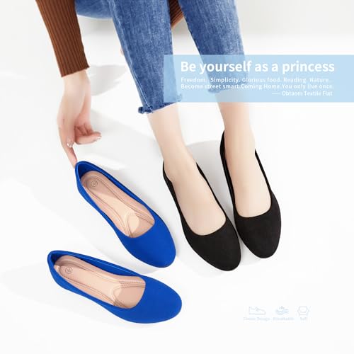Image of Obtaom Round Toe Women Flat Shoes Slip on Girls Dress Black Ballet Flats