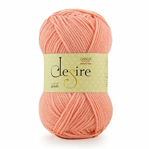 Image of Ganga Acrowools Acrylic Desire Hand Knitting and Crochet Yarn. Pack of 1 Ball - 100Gms. Shade No - Dsr038, Peach