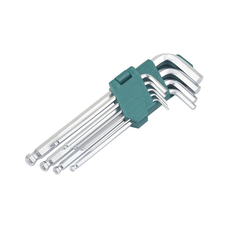 9-teiliges Inbusschlüssel Set 1,5-10 mm aus S2 Stahl, Kugelkopf Winkelschlüssel Satz, Lange L-Form Inbusschlüssel für Fahrrad, Werkstatt und Heimwerker(S2 9pcs a)
