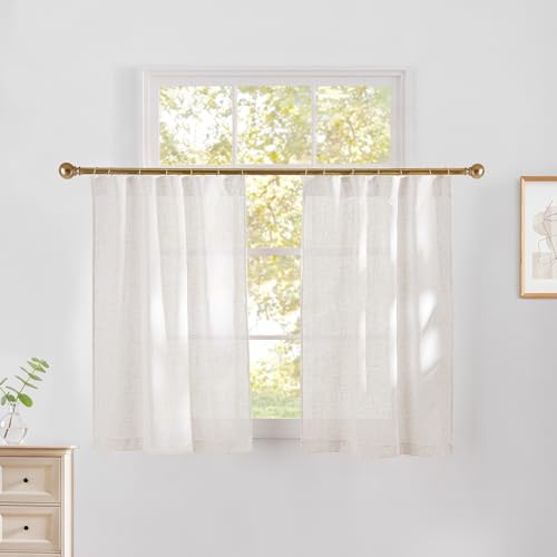 NICETOWN Natural Thick Linen Blend (230GSM) Kitchen Curtains 36 inch Length, Back Tab & Rod Pocket with Pleat Tab Upmarket Window Treatments Light Filtering for Cafe, W29 x L36, 2 Panels by NICETOWN - Used condition - Image 8