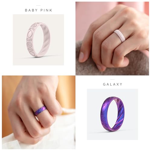 ThunderFit Silicone Wedding Bands for Women, Inner Arc Breathable Rubber Engagement Rings 5.5 mm Wide 1.8 mm Thick - 1/4/6/8/10 Variety Multipack4