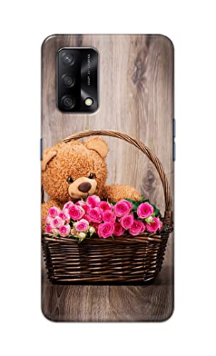 Image of PRINTFIDAA Roses and Teddy Bear in The Wicker Hard Back Cover for Oppo F19 / Oppo A74 4G Back Cover -(P6) KAT1004