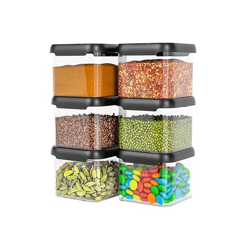 Image of Plastic Jar for Kitchen Storage Set of 6 (500 Ml Each) | Airtight BPA Free Food Grade Containers | Transparent Storage Boxes for Tea, Coffee, Sugar, Dry Fruits, Spices | Dishwasher Safe