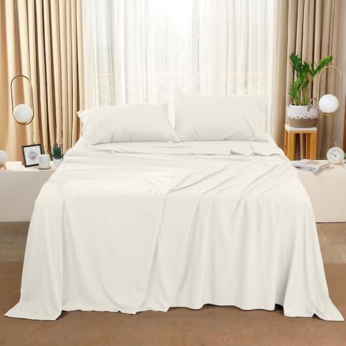Image of Utopia Bedding Queen Size Sheet Set - 4 Piece Bed Sheets, Soft and Breathable Microfiber, Includes 1 Fitted Sheet, 1 Flat Sheet and 2 Pillowcases - Oeko-Tex - (Ivory) (Pack of 2)