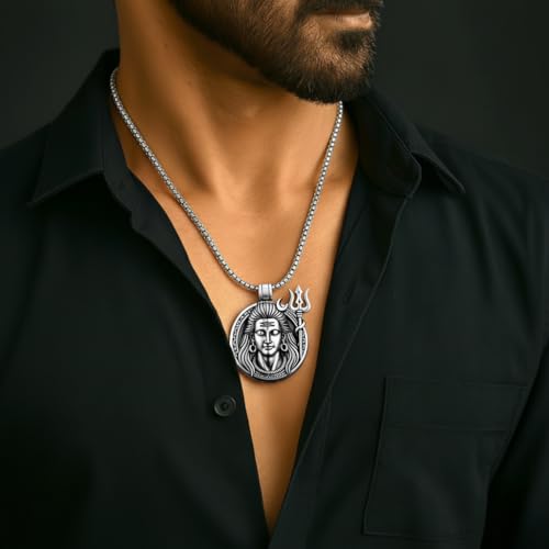 Image of THE MEN THING - Sanatan Divine Symbols Oxidised Pendant Necklace with 24inch Round Box Chain for Men & Boys