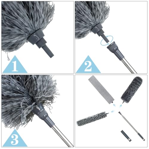 Image of 4 Pcs Dusters for Cleaning, 2-9 Ft Duster with Extension Pole, Cobweb Duster with Extension Pole, Duster for Cleaning High Ceilings, Fans, Furniture, Spider Webs(Grey)