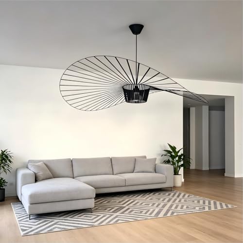 YONIISEA Lustre Vertigo Noir 80cm Suspension, Design Chapeau Léger, Plafonnier Moderne Fibre de Verre Tissu, Idéal Salon et Séjour Spacieux, Chambres...