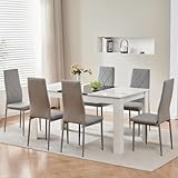 Homullel 150 cm Dining Table and 6 Chairs, 6 Seater Table and Chairs Set, Kitchen Dining Room Set for 6, Compact, Space Saving (Pu Gray #2, 150cm, 6 Seats)