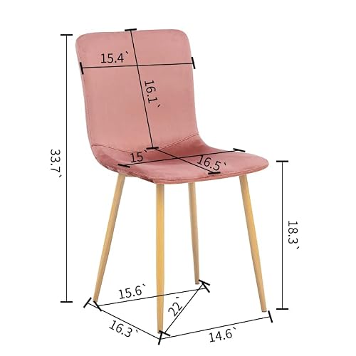 Furniturer Velvet Dining Chair Set Of 4, Scandinaviancomfy Cotton Velvet Cushion Seat Back, Oak Grain Sturdy Metal Legs For Kitchen, Dining, Living Room, Rose #TOP2