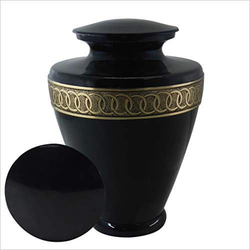 Urn For Human Ashes, Custom Engraved Black And Gold Brass Cremation Urn With Bag #TOP3