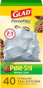 Glad ForceFlex Tall Kitchen Trash Bags, 13 Gallon, Pine-Sol Original, 40 Count (Package May Vary)