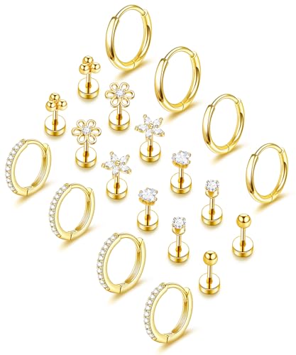 Leocuci Flat Back Stud Earrings for Women Hypoallergenic Cartilage Conch Helix Tragus Piercing...