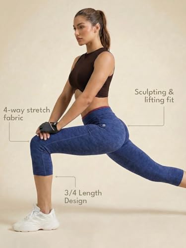 Image of INKURV Women Stretchable Activewear Capri for Gym, Yoga, Running, Zumba, Aerobics
