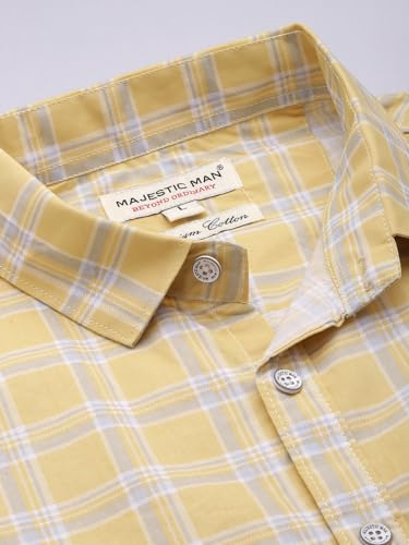 Image of Majestic Man Men Comfort Slim Fit Opaque Checked Cotton Casual Shirt