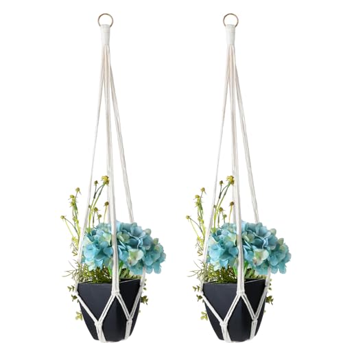 Nogeqi 2 stuks macramé plantenhangers, hangende katoenen touw, hangpot, bloempot, plantenhouder, hanger voor planten met 2 metalen haken voor binnen en buiten, plafond, balkon, wanddecoratie