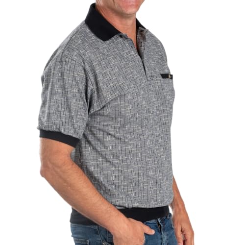 Classics Chest Pocket Short Sleeve Banded Bottom Jacquard Polo Shirt Marine3