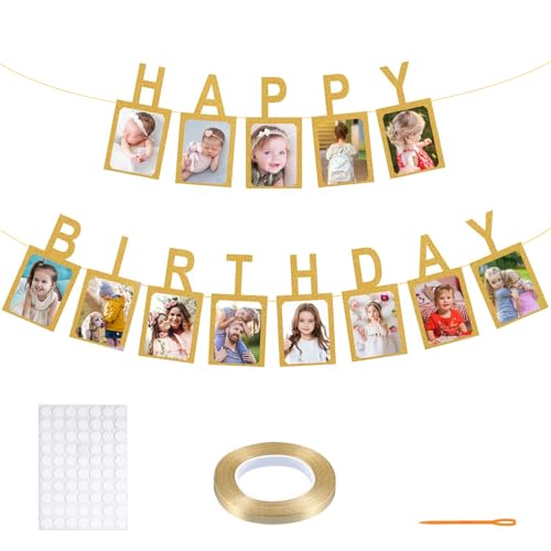 Striscione di Buon Compleanno con Cornice per Foto - Con corda + Infila Ago + Colla, Perfetto per la Decorazione di Buon Compleanno del Bambino