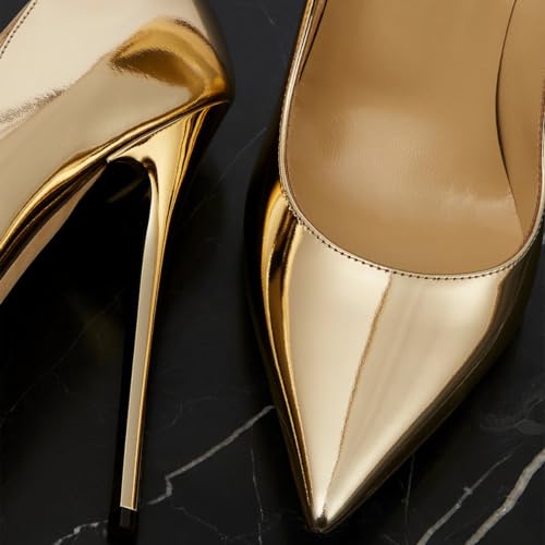 miss left Women Elegant Stiletto Heel Closed Pointed Toe Pumps Solid Slip On High Heels Classic Business Office Glossy Shoe Size 4-16 US2