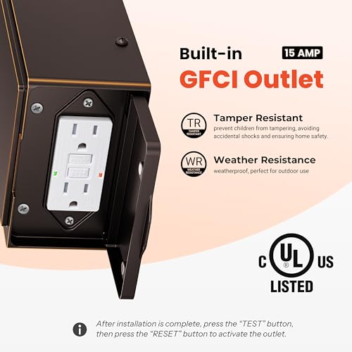 Image of Gleamz Porch Light with Outlet, Anti-Rust Motion Sensor Outdoor Porch Lights, Oil-Rubbed Bronze Gold Trim Outdoor Light with Outlet, Waterproof 5 Modes Outside Garage Lights for House, Patio, Balcony
