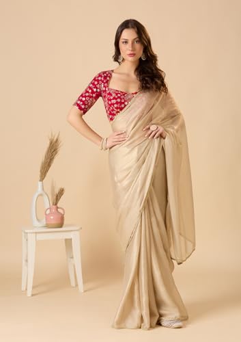 Image of SALWAR STUDIO Georgette Sweetheart Neck Readymade Blouse with Embellishment