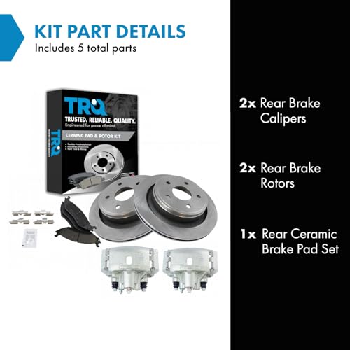 Image of TRQ Rear Brake Pad, Caliper, & Rotor Kit Ceramic Compatible with 2007-2009 Chrysler Aspen 2005-2009 Dodge Durango 2002-2010 Ram 1500 2011-2018 Ram 1500