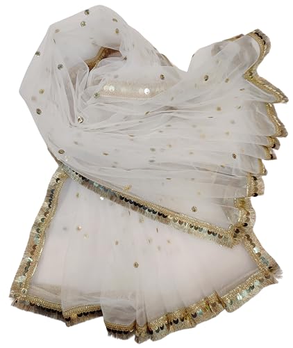 Image of Navti Creations Women's Lightweight Net Dupatta With Sequence Embroidery & Kiran Border (Length 2.25m)