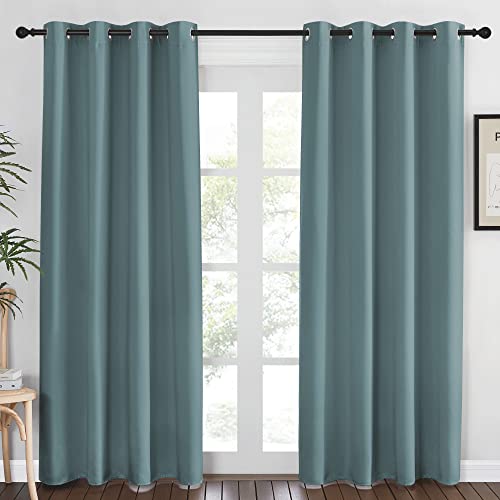 NICETOWN Blackout Greyish Blue Curtains & Drapes for Living Room - Thermal Insulated Solid Grommet Sound Reducing Energy Saving Window Treatments for Porch/Hall, 1 Panel, W52 x L84