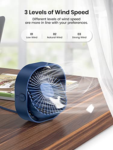 Topk Desk Fan Usb Desk Fan Mini Fan With Strong Airflow & Quiet Operation, Three-Speed Wind, 360° Rotatable Head For Home Office Bedroom Table And Desktop (Blue) #TOP1