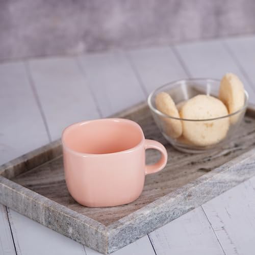 Image of Dandy Lines Zen Coffee Mugs in Peach, 199 ml, Ceramic, Pack of 6, Microwave & Dishwasher Safe, Great for Home Use & Gifting