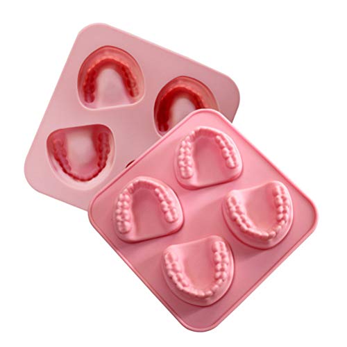 OEBUAFI Bandeja para Cubitos de Hielo de Silicona de Grado Alimenticio, Molde para Hielo con Forma de Dientes, Hace 4 Cubos para Whisky, Cócteles, café, con Diseño de Fácil Liberación, (106)