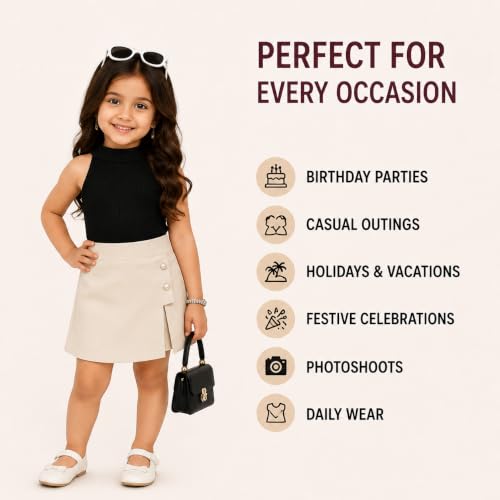 Image of RIYANSHI Girls Sleeveless Ribbed Top & Button Skirt Set | Stylish Two-Piece Casual Outfit & Everyday Wear
