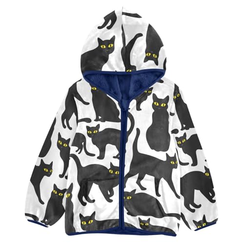 Black Cat with Yellow Eyes Girls Fleece Jacket Girls Fall Jacket Girls Zip Up Hoodie Girls Sherpa Jacket 2-10T
