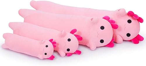 Miniatura 3 de Almohada Kawaii larga de peluche de ajolote de animal de peluche para abrazar, regalo para niños y niñas (rosa, 19.6 pulgadas)