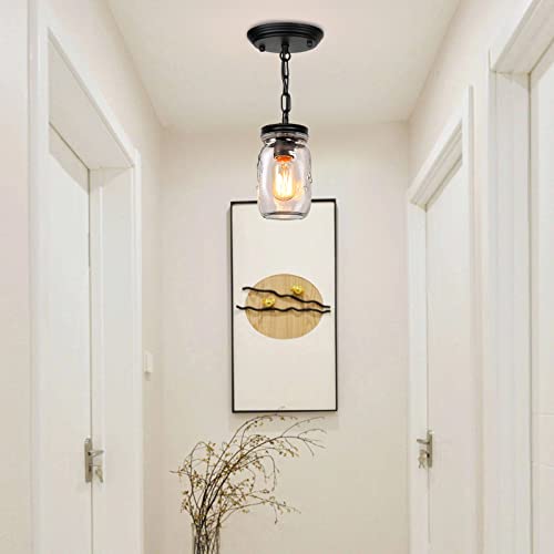 PUZHI HOME Glass Mason Jar Light Fixtures, 1-Light Kitchen Island Pendant Lighting Farmhouse Light Fixture Close to Ceiling Light for Kitchen Barn Farmhouse Dining Room Hallway Stairway - Image 3