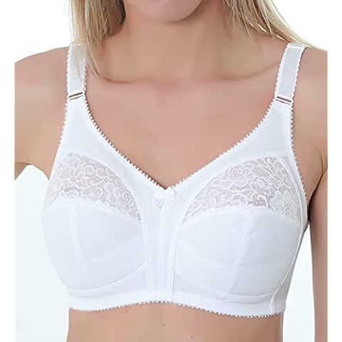 Gemm Womens White Plus Size Non Wired Firm Hold Lace Non Padded Support Bra UK Cover