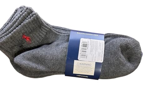 POLO RALPH LAUREN Mens Classic Sport Quarter Socks 6 Pack, Dark Gray, Sock Size 10-133