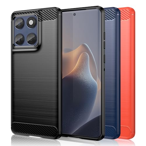 SCL Hülle für Motorola Edge 60 und 60 Fusion - rutschfeste gebürstete Oberfläche mit Carbonfaser-Design stoßfeste TPU-Schutzhülle für Moto Edge 60 und Edge 60 Fusion - Matt Schwarz