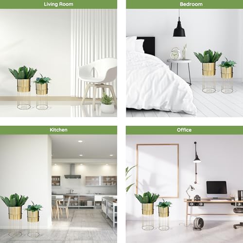 Image of Decorative Gold Metal Planters with Stand for Living Room Modern Indoor Planters and Flower Pots Set of 2 (Gold - Medium & Small)