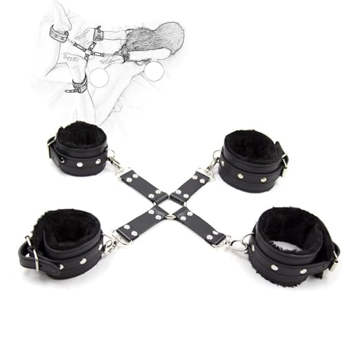 HSDwerwh BDSM Bondage Handfesseln Fußfesseln Fesselset SM Leder Plüsch Handschellen Knöchelfesseln Handcuffs Sex Bett Fesselkreuz Sexspielzeug für Paare Frauen