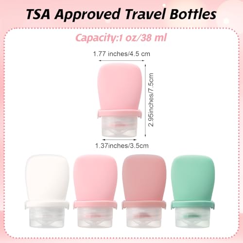 4pcs Travel Bottles for Toiletries Silicone Squeezes Bottle Leak Proof Travel Size Containers Shampoo Conditioner Liquid Body Wash Lotion Small 1oz2