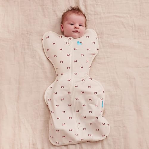 Image of Love To Dream Swaddle UP, Baby Sleep Sack, Twin Zipper for Easy Diaper Changes, Arms UP Position, Hip-Healthy, Lightweight & Breathable, Moderates Temperatures 20-24C, Cream Bows, Small (1-3 Months)