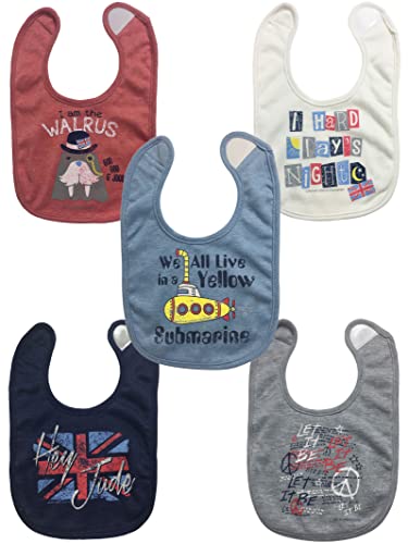 Image of Lyrics by Lennon and McCartney Baby Boys 5 Pack Side Snap Bibs