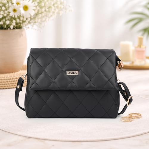 Image of ADISA Women's Girls Quilted Cross Body Sling Bag with Height Adjustable Belt (SL5169)