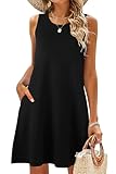SimpleFun Summer Dress for Women Vacation Lounge Cotton Plain Jersey Short Sun Dresses Solid Black,S
