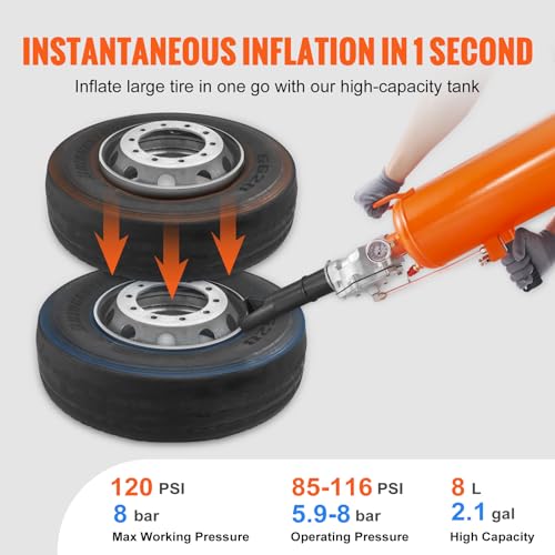 Image of VEVOR Tire Seater, 2.1 Gal /8 L Air Tire Blaster, 120 PSI Handheld, Portable Tire Inflator Tool, 85-116 PSI Operating Pressure for Tractor Truck ATV Car and Automobile Repair