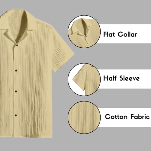 Image of Vikita Enterprise Kid Boy's Cotton Solid Shirt with Spread Collar Neck Half Sleeves Button Closure Curved Hem Length | Shirt For Kids Boys