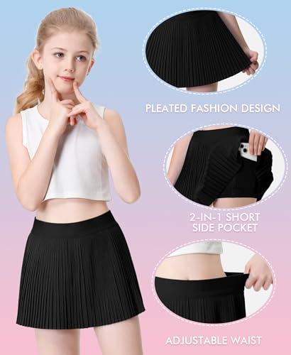 QooNoo Girls Pleated Athletic Skirts with Shorts 2 in 1 Tennis Skorts with Pocket High Waist Golf Skirt for Youth Kids4